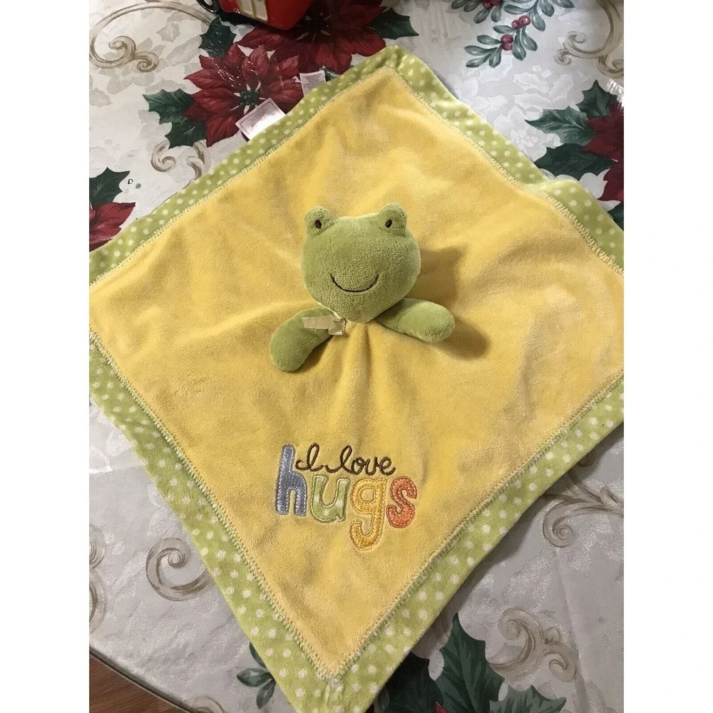 Carters Frog Security Blanket Lovey I Love Hugs Dots Yellow Green Satin Unisex
